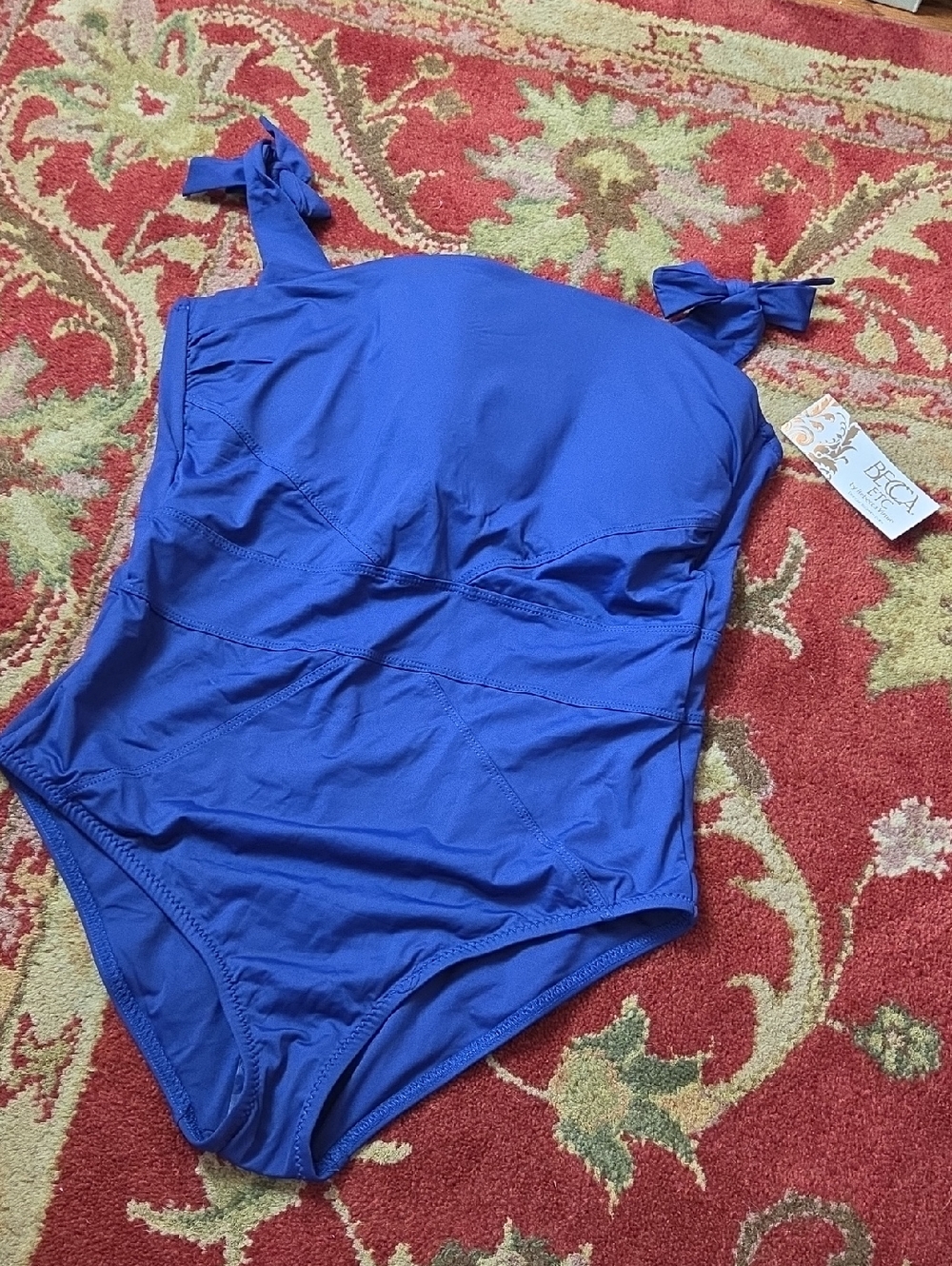 BECCA Cobalt Blue One-Piece Swimsuit with Bow Tie Shoulder Straps